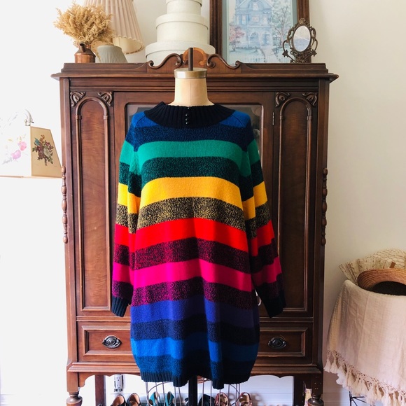VINTAGE 80s Rainbow Tunic Sweater Venezia - Picture 1 of 5